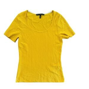 White House Black Market Mustard Yellow Scoop Neck Ribbed Top Size Large